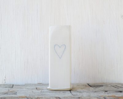 Square Bud Vase -  Heart - White