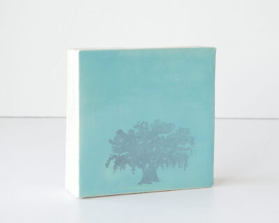 Oak Tree Wall Art - Ceramic Wall Piece - Turquoise + White Lace Pattern