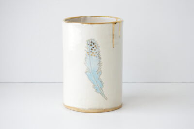 Feather Vase - White + Gold