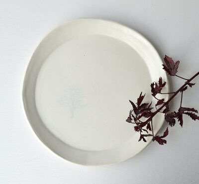 Round Platter - Satin White + Winter Tree II