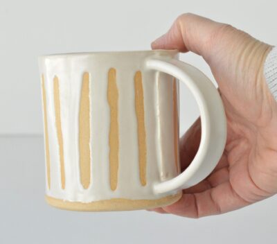 Boho Smallish Mug - Stripes- Satin White - Stripe - Image 2