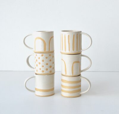 Boho Smallish Mug - Stripes- Satin White - Stripe - Image 4