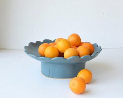 Pedestal Bowl - Scalloped - Aquamarine