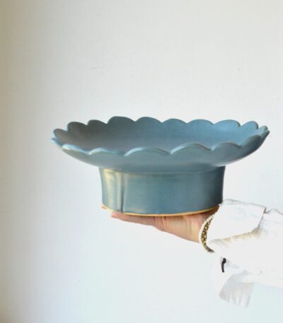 Pedestal Bowl - Scalloped - Aquamarine - Image 2