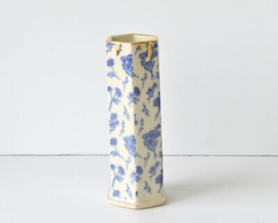 Hex Pattern Bud Vase - Blue Wildflowers+ Gold Drip