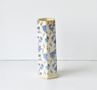 Hex Pattern Bud Vase - Blue Wildflowers+ Gold Drip