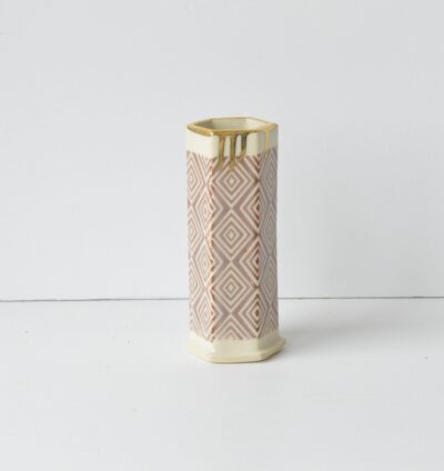 Hex Pattern Bud Vase - Rust Diamond + Gold Drip