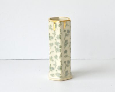 Hex Pattern Bud Vase - Green Wildflowers+ Gold Drip