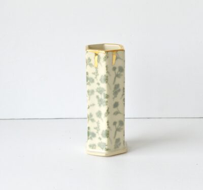 Hex Pattern Bud Vase - Green Wildflowers+ Gold Drip