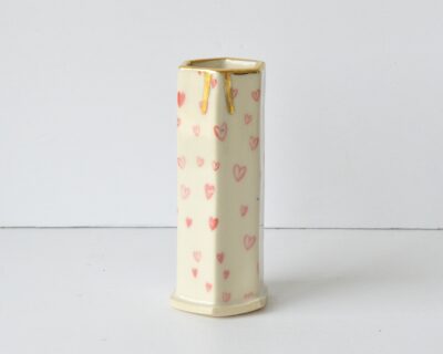 Hex Pattern Bud Vase - Red Hearts+ Gold Drip
