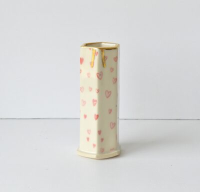 Hex Pattern Bud Vase - Red Hearts+ Gold Drip