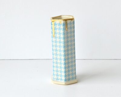 Hex Pattern Bud Vase - Turquoise Houndstooth + Gold Drip