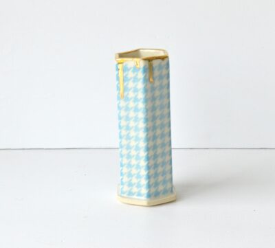 Hex Pattern Bud Vase - Turquoise Houndstooth + Gold Drip