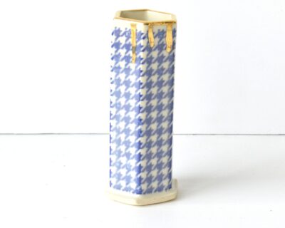 Hex Pattern Bud Vase - Blue Houndstooth + Gold Drip