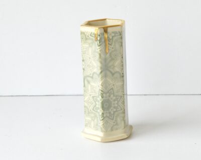 Hex Pattern Bud Vase - Green Mandala + Gold Drip