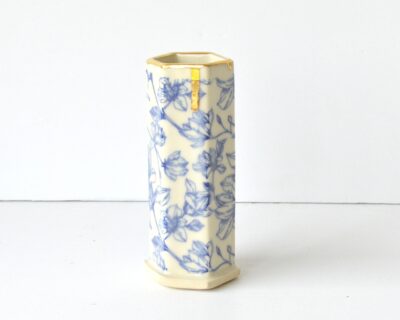 Hex Pattern Bud Vase - Blue Floral+ Gold Drip