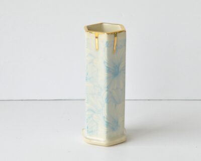 Hex Pattern Bud Vase -Turquoise Hibiscus + Gold Drip