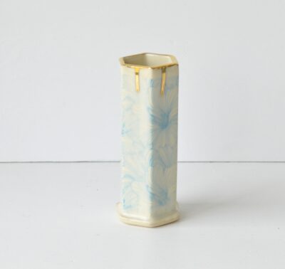 Hex Pattern Bud Vase -Turquoise Hibiscus + Gold Drip