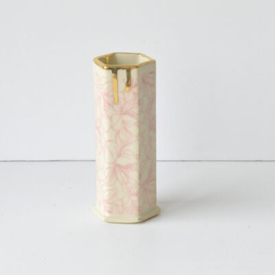 Hex Pattern Bud Vase - Pink Magnolia + Gold Drip