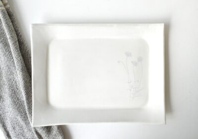 Rectangle Platter - Gloss White - Wildflowers