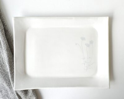 Rectangle Platter - Gloss White - Wildflowers