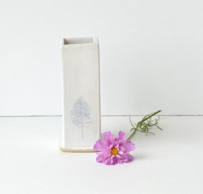 Square Bud Vase - Evergreen- White