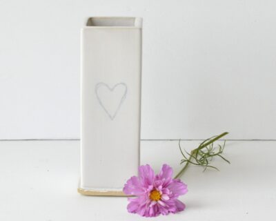 Square Bud Vase -  Heart - White