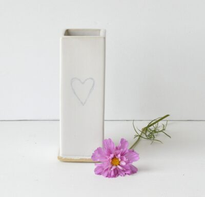 Square Bud Vase -  Heart - White