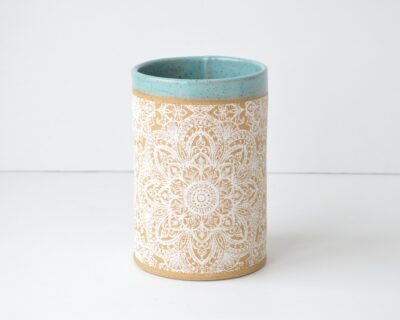 Pattern Vase -  Turquoise + White - Speckled Clay