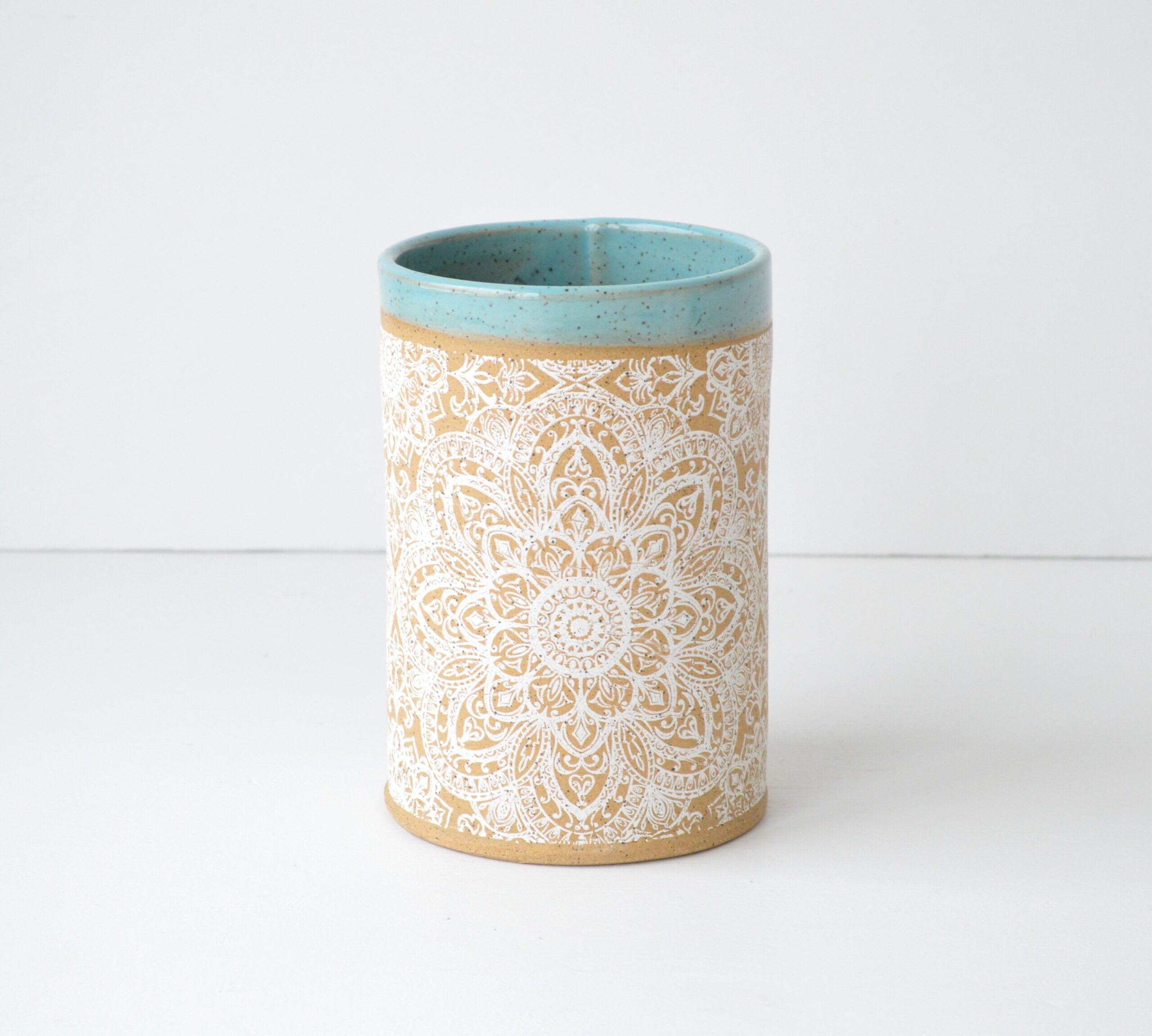 Pattern Vase - Turquoise + White - Speckled Clay