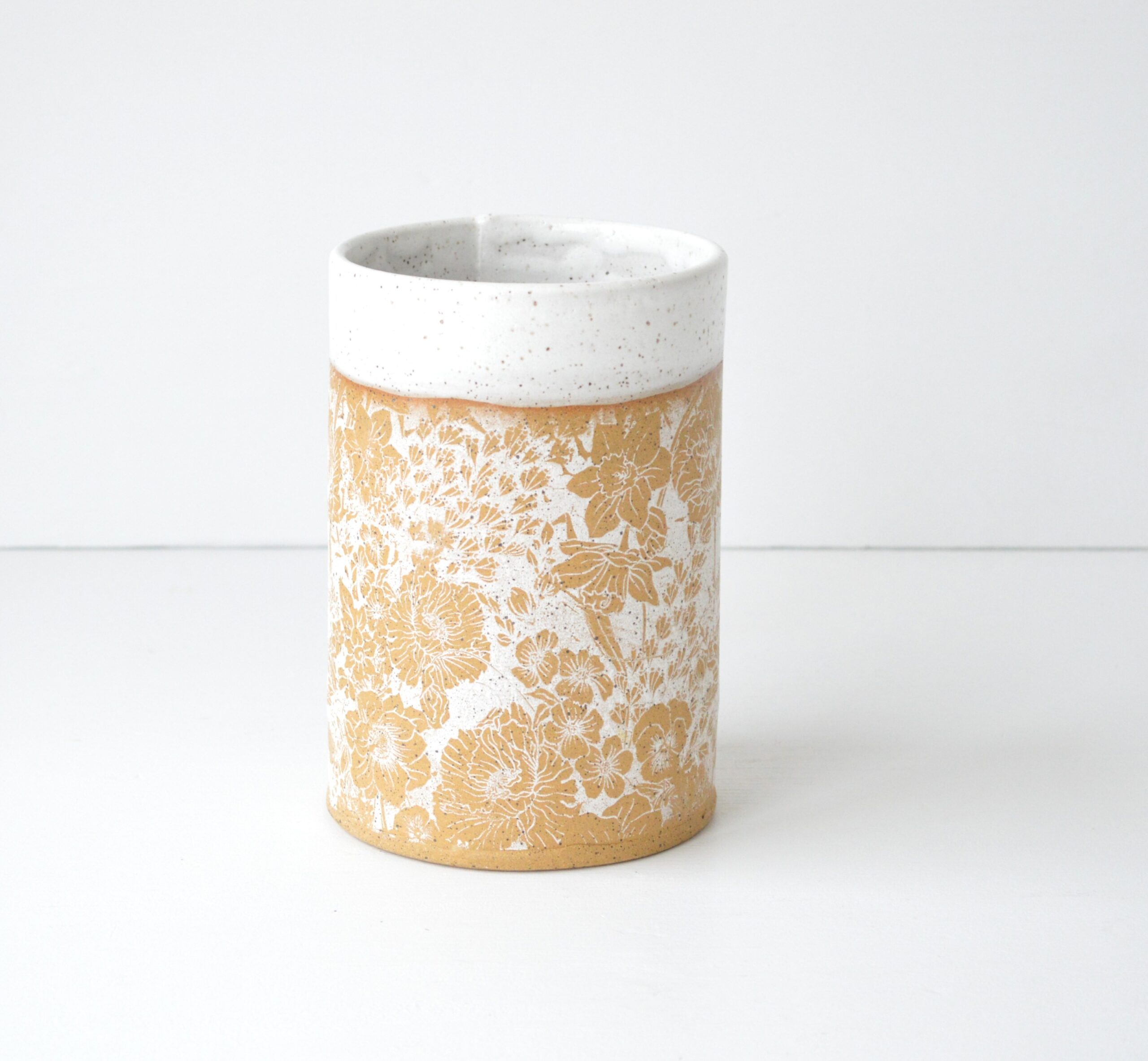 Pattern Vase - White Floral - Speckled Clay