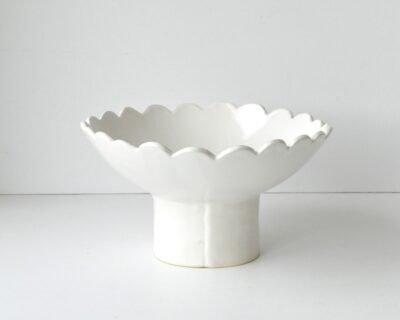 Tall Pedestal Bowl - Scalloped - White