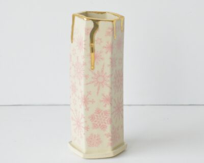 Hex Pattern Bud Vase - Pink Snowflakes+ Gold Drip