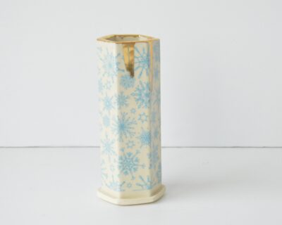 Hex Pattern Bud Vase - Turquoise Snowflakes+ Gold Drip