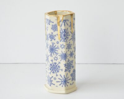 Hex Pattern Bud Vase - Blue Snowflakes+ Gold Drip