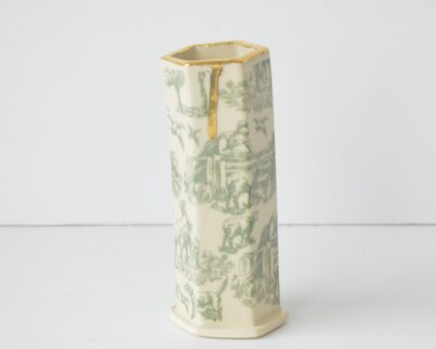 Hex Pattern Bud Vase - Green Toile + Gold Drip