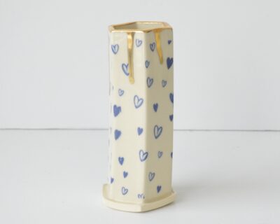Hex Pattern Bud Vase - Blue Hearts+ Gold Drip