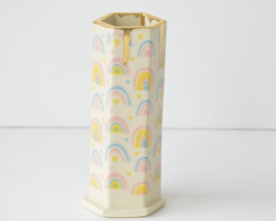 Hex Pattern Bud Vase - Rainbows + Gold Drip
