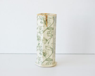 Hex Pattern Bud Vase - Green Magnolia+ Gold Drip
