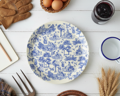 Pastoral Toile Stoneware Serving Platter - Cobalt Blue