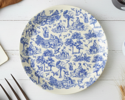 Pastoral Toile Stoneware Serving Platter - Cobalt Blue