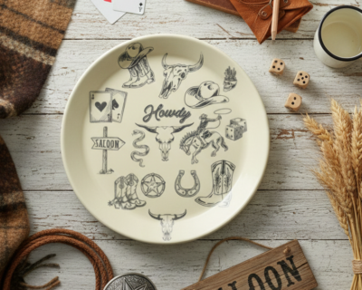 Western Iconography Stoneware Serving Platter - Howdy Platter