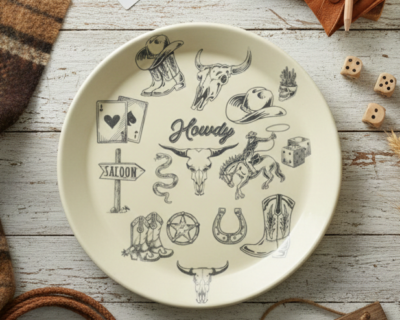 Western Iconography Stoneware Serving Platter - Howdy Platter