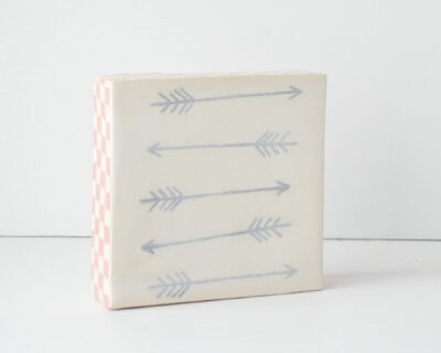 Arrows Wall Art - Ceramic Wall Piece - Arrows - White + Pink Checkerboard Pattern