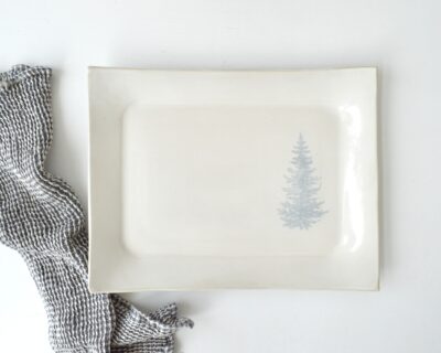 Rectangle Pottery Platter - Gloss White - Spruce Tree