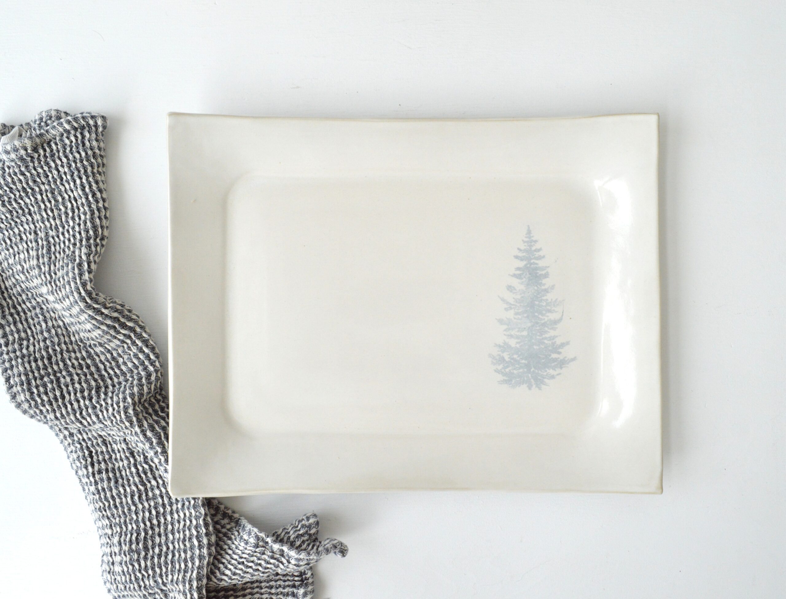 Rectangle Pottery Platter - Gloss White - Spruce Tree