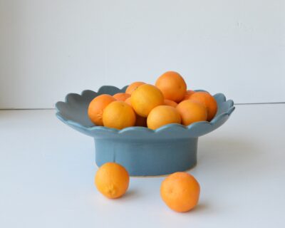 Pedestal Bowl - Scalloped - Aquamarine