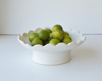 Pedestal Bowl - Scalloped - Gloss White