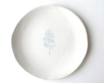 Mono Printed Stoneware Gift Plate - White -  Tree