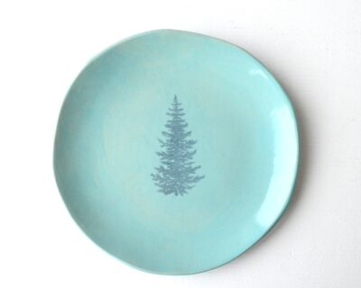Mono Printed Stoneware Gift Plate - Turquoise - Spruce